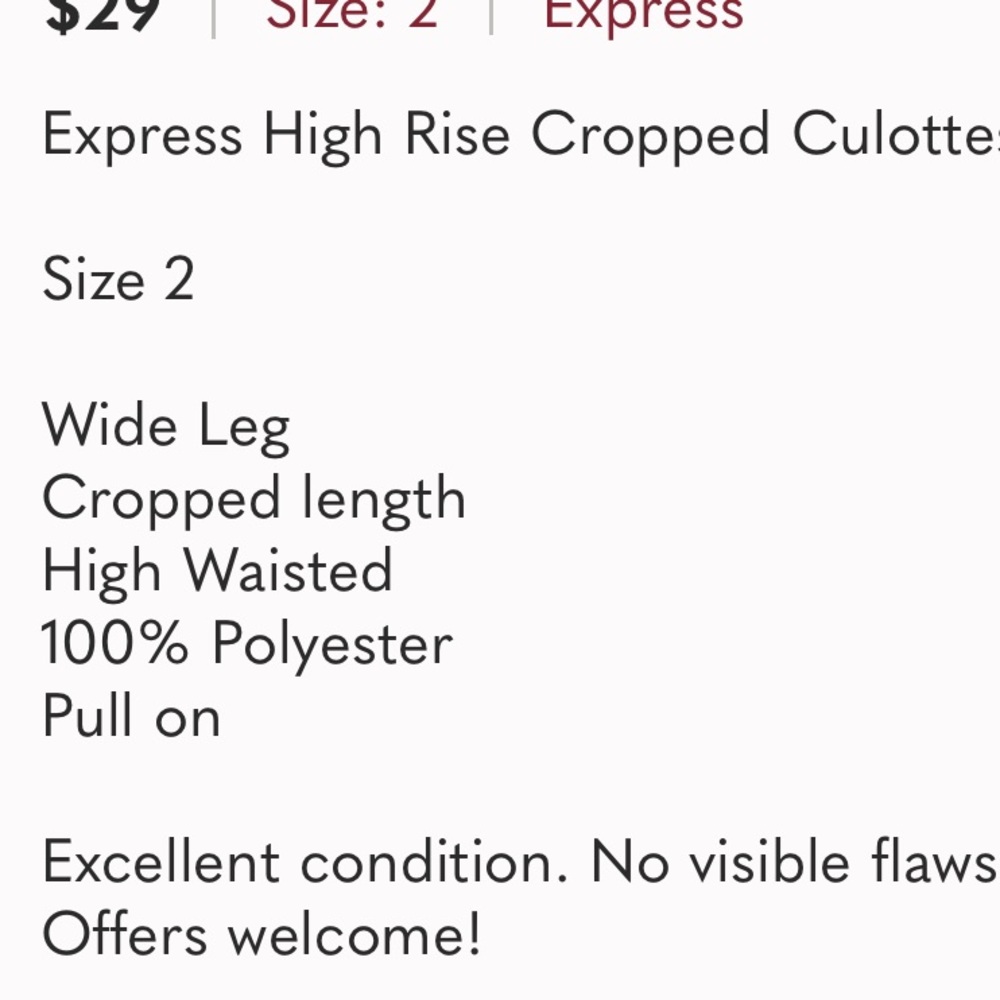 Express Cropped Culottes High Rise Navy Blue - Picture 4 of 4